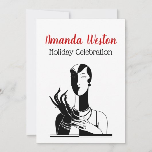 Kerstkunst deco-dame met parels zwarte bop kaart (Voorkant)