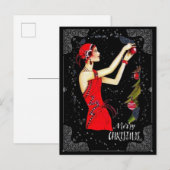 Kerstkunst Deco Retro dame Briefkaart (Voorkant / Achterkant)