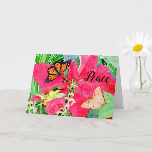 Kerstkunst Monarch Butterfly en Hummingbird Kaart (Kleine Plant)