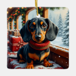 Kerstkunst voor Dachshund Keramisch Ornament