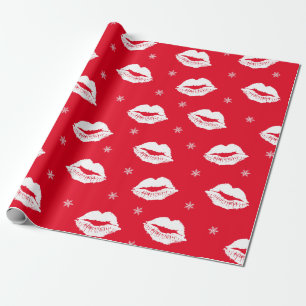 kerstkus Red White Lips Patroon Cadeaupapier