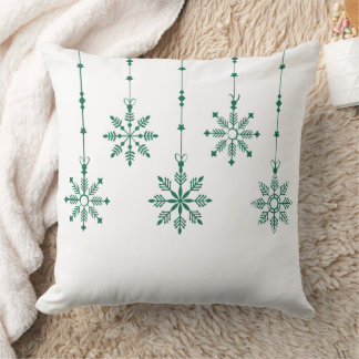 Kerstkussen met hangende groene sneeuwvlokken & H Kussen