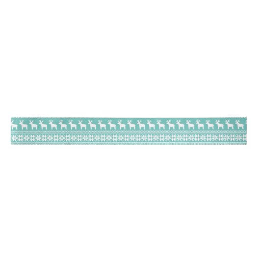 Kerstkust Blauwgroen Snowflake Reindeer Patroon Lint (Voorkant)