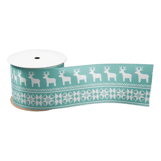 Kerstkust Blauwgroen Snowflake Reindeer Patroon Lint (Spoel)