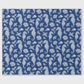 Kerstkust Zeepaardglitter Navy Blue Cadeaupapier (Vlak)