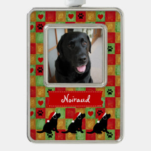 Kerstkwart zwarte labrador Puppy Verzilverd Kader Ornament