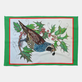 Kerstkwartel Holly Theedoek