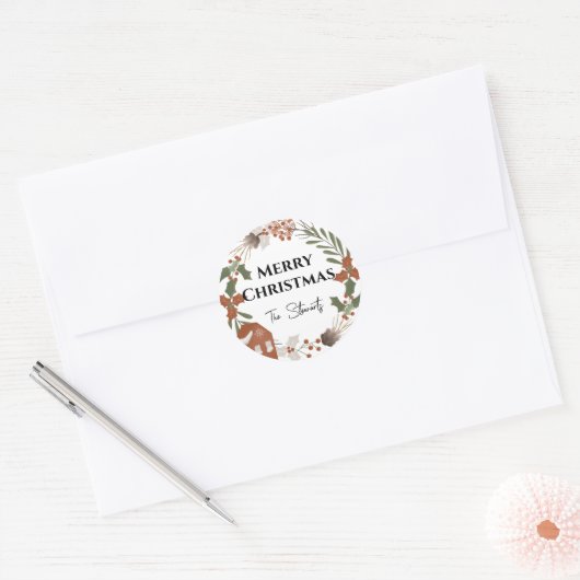 Kerstlabel in eenvoudige Noordse stijl Ronde Sticker (Envelop)