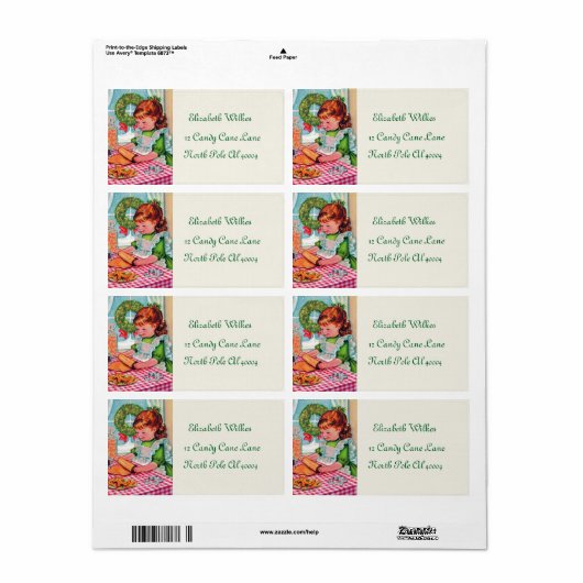 kerstlabel voor het bakmeisje retro etiket (Full Sheet)
