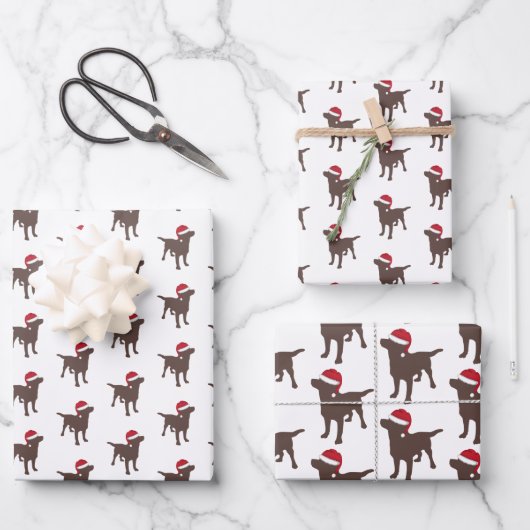 kerstlabrador chocolade-hond in Santa Hat Inpakpapier Vel (Voorkant)