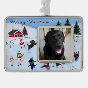 kerstlabrador flauwschilderij verzilverd kader ornament