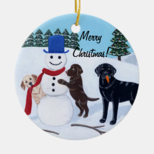 kerstlabrador Painting Snowman Keramisch Ornament