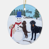 kerstlabrador Painting Snowman Keramisch Ornament (Links)