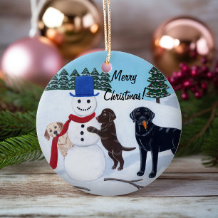 kerstlabrador Painting Snowman Keramisch Ornament