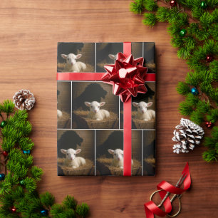 Kerstlam in een voederbak met leeuwenschaduw cadeaupapier