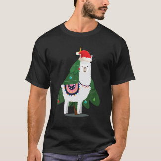Kerstlama met kerstboom t-shirt