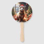 Kerstlama met kerstmuts, handwaaier (Voorkant)