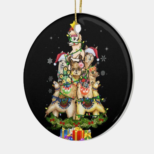 kerstlama Santa Hat Tree Llama Keramisch Ornament (Links)