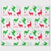 Kerstlama's en sneeuwvlokken rood en groen cadeaupapier (Vlak)