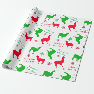 Kerstlama's en sneeuwvlokken rood en groen cadeaupapier
