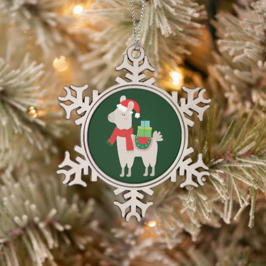 Kerstlamas Tin Sneeuwvlok Ornament (Boom)