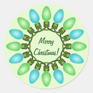 Kerstlampje in Blauw en Groen Ronde Sticker