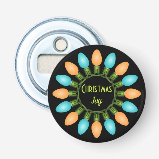 Kerstlampje in Oranje en blauw Button Flesopener (Voorkant)