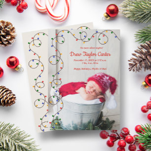 kerstlampjes Baby Foto geboorteaankondigingen Feestdagenkaart