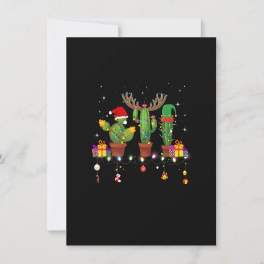 kerstlampjes Cactus Lover Funny Xmas Pajama Ho Kaart (Voorkant)