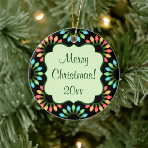Kerstlampjes in kleurrijke cirkels keramisch ornament