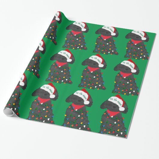 kerstlampjes Labradoodle Green Cadeaupapier (Uitgerold)