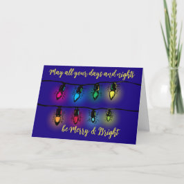 Kerstlampjes Merry en Bright Woodcut Feestdagen Kaart