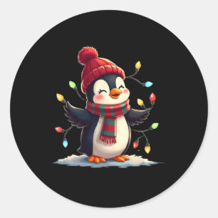 kerstlampjes met een Pet pinguïn Ronde Sticker