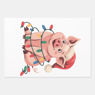 kerstlampjes met Pet met kerstmis - varkenslover Inpakpapier Vel