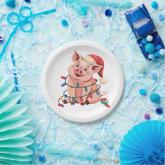 kerstlampjes met Pet met kerstmis - varkenslover Papieren Bordje (Feest)