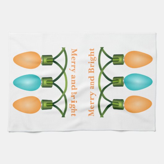 kerstlampjes, Oranje en blauw Theedoek (Horizontaal)