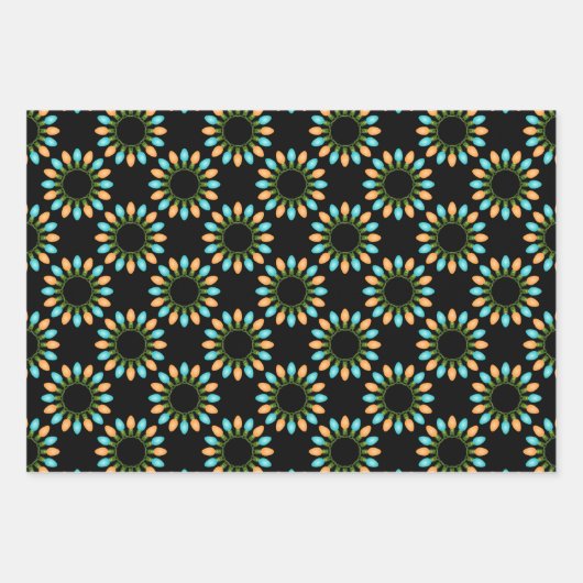 Kerstlampjes Patroon Oranje en blauw Inpakpapier Vel (Voorkant)