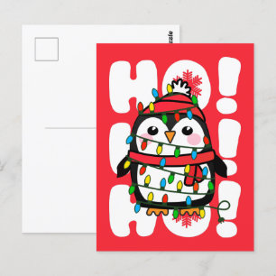 Kerstlampjes Penguin Ho Ho Ho. Briefkaart