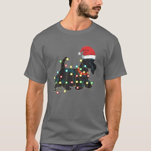 kerstlampjes Scottie Hondenliefhebber Funny Xmas c T-shirt (Voorkant)