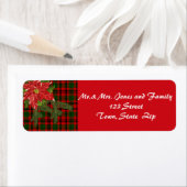 Kerstland labels, rode plaid, Poinsettia labels (Insitu)