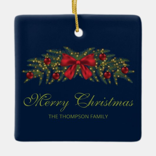 Kerstland met een rode buik en Baubles Keramisch Ornament (Voorkant)