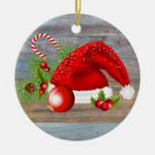 Kerstland: Santa Hat Grey Keramisch Ornament (Voorkant)