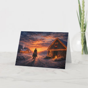 Kerstland Western Cowboy en Paard Zonsondergang Kaart