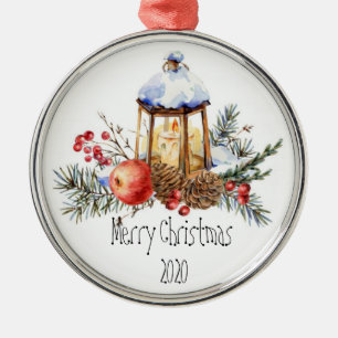 Kerstlantaarn Holly Pine Apple Custom Dated Ce Metalen Ornament