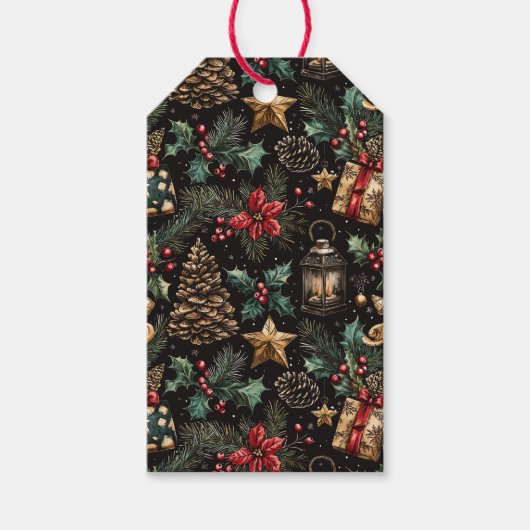 Kerstlantaarns in vintage stijl cadeaulabel (Voorkant)