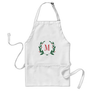 Kerstlaurier krans monogram standaard schort
