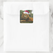 Kerstleeuw met Santa Hat Vierkante Sticker (Tas)
