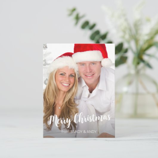 Kerstlegant script, foto 2 zijdelings ontwerp feestdagenkaart (Staand voorkant)