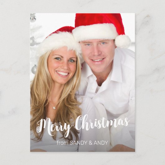 Kerstlegant script, foto 2 zijdelings ontwerp feestdagenkaart (Voorkant)