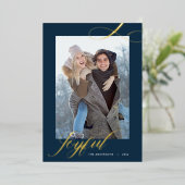 Kerstlegant script Joyful Photo Gold Folie Feestdagenkaart (Staand Voorkant)